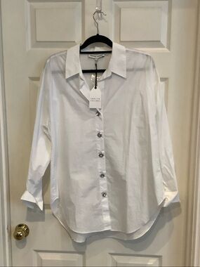 English Factory White Button-Front Collared Blouse